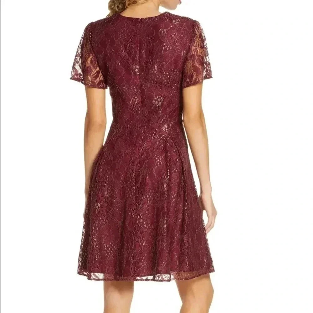 Chelsea28 Metallic Lace Fit Flare Red Dress Gold L — image 2 of 8
